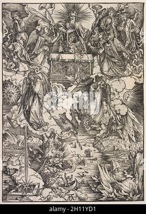 Offenbarung des heiligen Johannes: Sieben Engel mit Trompeten, 1511. Albrecht Dürer (Deutsch, 1471-1528). Holzschnitt; Stockfoto