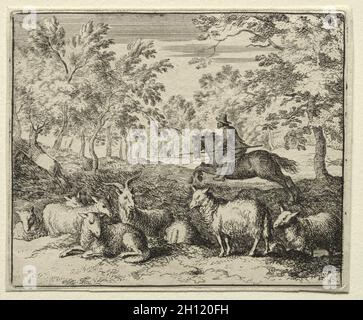 Reynard der Fuchs: Die Jagd auf den Hirsch, 1650-75. Allart van Everdingen (Niederländisch, 1621-1675). Ätzen; Stockfoto