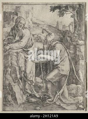 Die Versuchung Christi, 1518. Lucas van Leyden (Niederländisch, 1494-1533). Gravur; Stockfoto