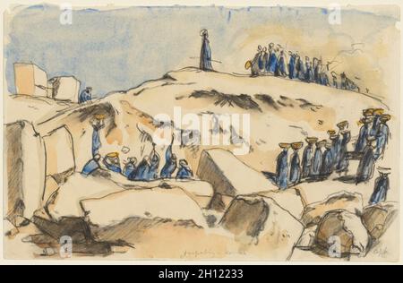 Ausgrabung in Karnak, 1912. Emil Orlik (Tschechisch, 1870-1932). Schwarzer Buntstift und Aquarell; Blatt: 19.1 x 29.5 cm (7 1/2 x 11 5/8 Zoll). Stockfoto