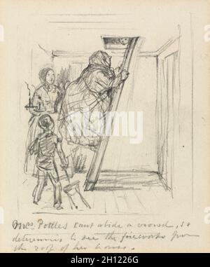 „Frau Pottles kann eine Menschenmenge nicht ertragen.“ John Leech (Großbritannien, 1817-1864). Graphit; Stockfoto