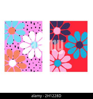 Happy Birthday Karte mit Vorlage für kräftige Blumen in 2 Farbvarianten Stock Vektor