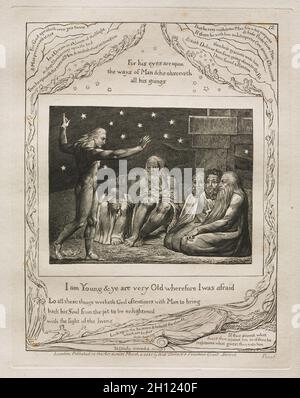 Das Buch Hiob: Pl. 12, Ich bin jung und ihr seid sehr alt, weshalb ich mich fürchtete, 1825. William Blake (Großbritannien, 1757-1827). Gravur; Stockfoto