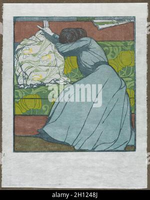 Das Kissen (Martha Kurzweil auf einem Divan sitzend), 1903. Max Kurzweil (Österreicher, 1867-1916), Gesellschaft Für Vielfalt Kunst. Farbholzschnitt; Blatt: 42.3 x 30.9 cm (16 5/8 x 12 3/16 Zoll); Bild: 28.5 x 25.9 cm (11 1/4 x 10 3/16 Zoll); Sekundärauflage: 55.2 x 44.5 cm (21 3/4 x 17 1/2 Zoll). Stockfoto