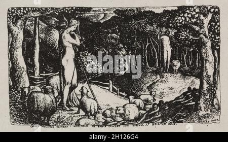 Ideales Pastoralleben, 1829. Edward Calvert (Großbritannien, 1799-1883). Lithographie; Stockfoto