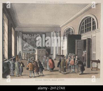 Verbrauchsteueramt, Broad Street, 1810. Thomas Rowlandson (British, 1756-1827) und Augustus Charles Pugin (British, 1762-1832). Ätzen; Stockfoto