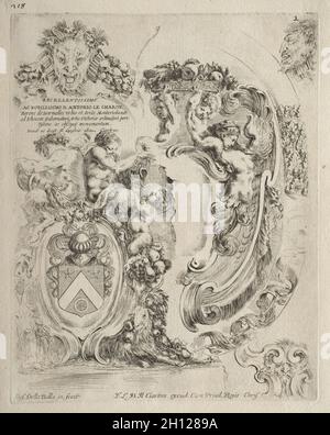 Sammlung verschiedener Kapriken und Neuentwürfe von Kartuschen und Ornamenten: Nr. 2, Widmungsblatt, 1646. Stefano Della Bella (Italienisch, 1610-1664). Ätzen; Stockfoto