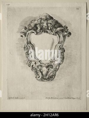 Sammlung von verschiedenen Caprices und neue Designs von Kartuschen und Ornamenten: No 12, 1646. Stefano Della Bella (Italienisch, 1610-1664). Ätzen; Stockfoto