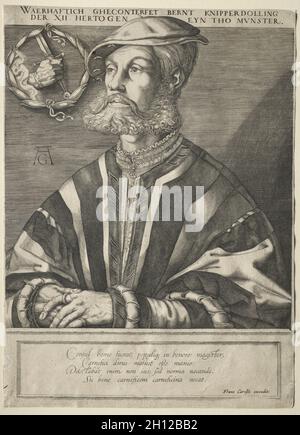 Porträt von Bernard Knipperdolling. Jan Muller (Niederländisch, 1571-1628), nach Heinrich Aldegrever (Deutsch, 1502-1555/61). Gravur; Stockfoto