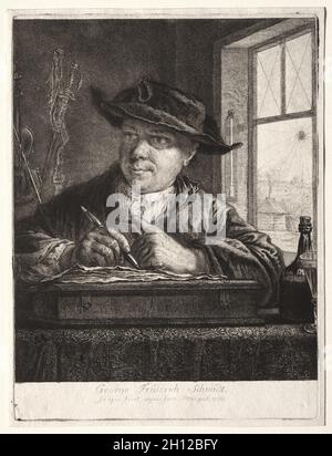 Selbstporträt. Georg Friedrich Schmidt (Deutsch, 1712-1775). Ätzung und Trockenpunkt; Stockfoto