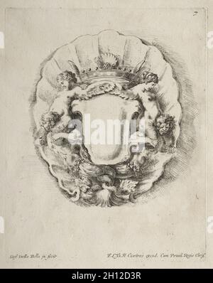 Sammlung von verschiedenen Caprices und neue Designs von Kartuschen und Ornamenten: No 7, 1646. Stefano Della Bella (Italienisch, 1610-1664). Ätzen; Stockfoto