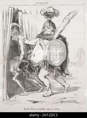 Veröffentlicht in Le Charivari (28. Februar 1850): Wirklichkeit: Achilles zieht sich in sein Zelt zurück, 1850. Honoré Daumier (Französisch, 1808-1879). Lithographie; Blatt: 37.4 x 51.2 cm (14 3/4 x 20 3/16 Zoll); Bild: 26 x 21.8 cm (10 1/4 x 8 9/16 Zoll). Stockfoto