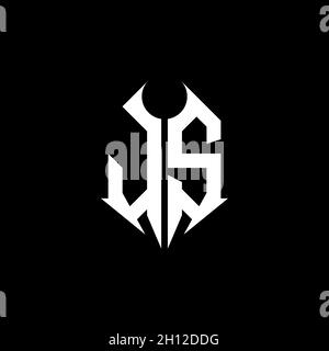JS Monogram-Logo-Buchstabe mit Designvorlage in Metallform auf schwarzem Hintergrund, Schriftzug aus Metall, Metallbuchstabe für Musik- und Spielespiele. Stock Vektor