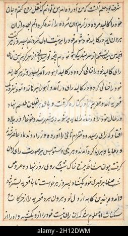 Seite aus Erzählungen von einem Papagei (Tuti-nama): Textseite, c. 1560. Mughal Indien, Gericht von Akbar (regierte 1556–1605). Tinte auf Papier; insgesamt 20.3 x 14 cm (8 x 5 1/2 Zoll). Stockfoto