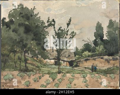 Landschaft mit Bauernhaus, 1892. Henri Joseph Harpignies (Französisch, 1819-1916). Aquarell mit Graphit underdrawing; Blatt: 12 x 16,9 cm (4 3/4 x 6 5/8 in.). Stockfoto