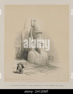 Ägypten und Nubien, Band I: Eine von zwei kolossalen Statuen von Rameses II. Eintritt zum Luxor-Tempel, 1847. Louis Haghe (British, 1806-1885), F. G. Moon, 20 Threadneedle Street, London, Nach David Roberts (Scottish, 1796-1864). Farblithographie; Blatt: 38.2 x 40.7 cm (15 1/16 x 16 Zoll); Bild: 29.8 x 25.3 cm (11 3/4 x 9 15/16 Zoll). Stockfoto