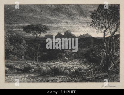 Öffnen der Falz, 1880. Samuel Palmer (Großbritannien, 1805-1881). Ätzen; Stockfoto