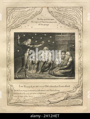 Das Buch Hiob: Pl. 12, Ich bin jung und ihr seid sehr alt, weshalb ich mich fürchtete, 1825. William Blake (Großbritannien, 1757-1827). Gravur; Stockfoto