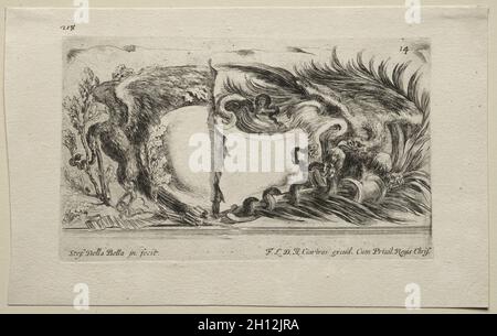 Sammlung von verschiedenen Caprices und neue Designs von Kartuschen und Ornamenten: No 14, 1646. Stefano Della Bella (Italienisch, 1610-1664). Ätzen; Stockfoto
