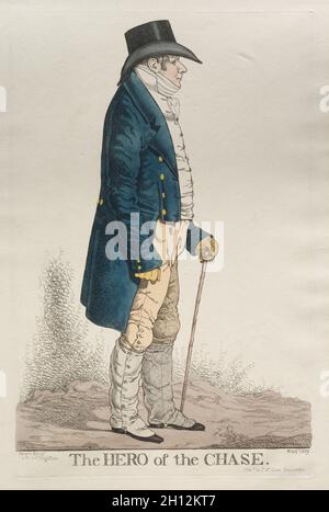 Der Held der Verfolgungsjagd, 1819. Richard Dighton (Großbritannien, 1795-1880). Radierung, handfarbig; Stockfoto