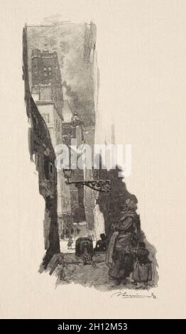 Rue Grenier sur l'Eau. Auguste Louis Lepère (Französisch, 1849-1918). Holzgravur; Stockfoto