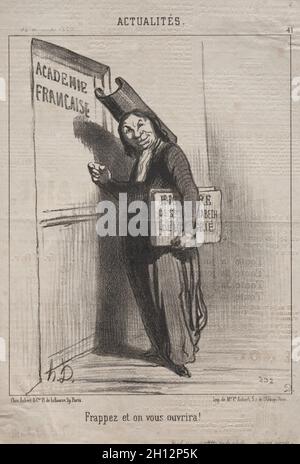 In le Charivari (28. Dezember 1850) veröffentlicht: Aktualitäten (Nr. 41): Klopfen und es wird für Sie geöffnet!, 1850. Honoré Daumier (Französisch, 1808-1879). Lithographie; Blatt: 31,6 x 21,4 cm (12 5/6 x 8 7/16 in.); Bild: 25,3 x 19,9 cm (9 15/16 x 7 13/16 in.). Stockfoto