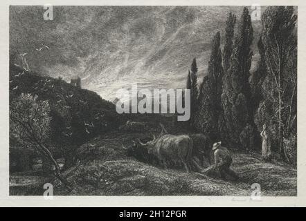 Der Frühe Pflugmann, 1861. Samuel Palmer (Großbritannien, 1805-1881). Ätzen; Stockfoto