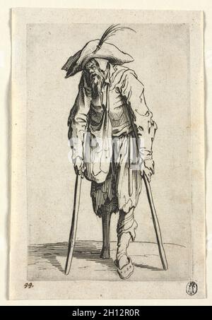 Die Bettler: Bettler mit Holzbein , c. 1623. Jacques Callot (Französisch, 1592-1635). Ätzen; Stockfoto