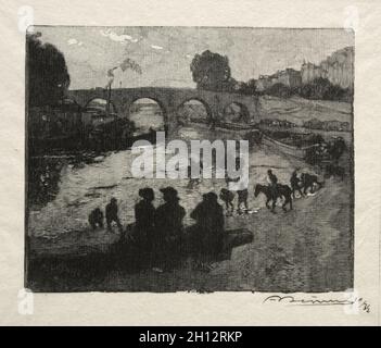 L'Abreuvoir du Pont Marie, 1890. Auguste Louis Lepère (Französisch, 1849-1918). Holzgravur; Stockfoto