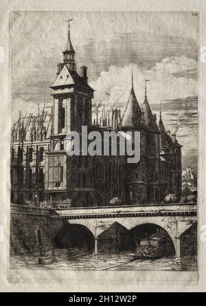 Radierungen von Paris: Der Uhrenturm, 1852. Charles Meryon (Französisch, 1821-1868). Ätzen; Stockfoto