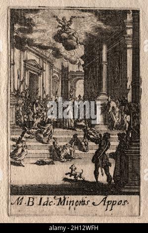 Das Martyrium der Apostel: Hl. Jakobus der weniger, ca. 1632. Jacques Callot (Französisch, 1592-1635). Ätzen; Stockfoto