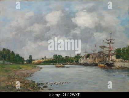 Blick auf den Hafen von Saint-Valéry-sur-Somme, 1891. Eugène Boudin (Französisch, 1824-1898). Öl auf Leinwand; ungerahmt: 45,2 x 64 cm (17 13/16 x 25 3/16 in.). Stockfoto