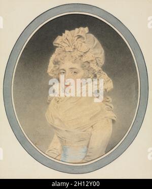 Lady Caroline Wrottesley, 1792. John Downman (British, 1750-1824). Pinsel und schwarze Kreide waschen und Aquarell mit blauen Pastellfarben; Blatt: 21,9 x 18,3 cm (8 5/8 x 7 3/16 in.); sekundäre Support: 24,6 x 20,6 cm (9 11/16 x 8 1/8 in.); Tertiärsektor: 24,9 x 21,1 cm (9 13/16 x 8 5/16 in.). Stockfoto