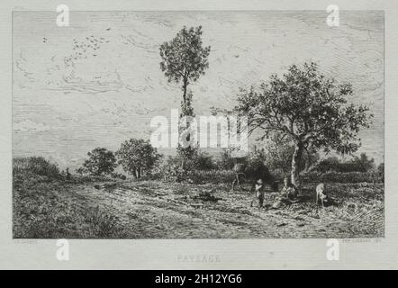 Landschaft, 1864. Charles-Émile Jacque (Französisch, 1813-1894). Ätzen; Stockfoto