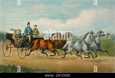 Vier-in-Hand-Wagen, Illustration aus dem 19. Jahrhundert Stockfoto
