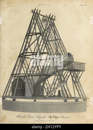 Herschels 40-Fuß-Spiegelteleskop, Illustration Stockfoto