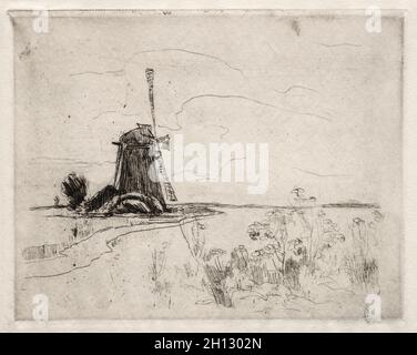 Mill and Weeds, Holland, 1884–89. John Henry Twachtman (Amerikaner, 1853-1902). Ätzen; Stockfoto