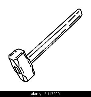 Feuerwehrmann Sled Hammer Teil von Feuerwehrmann Zubehör und Ausrüstung Gerät Handgezeichnete Icon Set Vektor. Stock Vektor