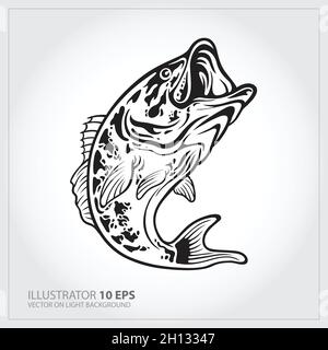 Vektor Illustration eines Forellenbarsch Fisch springen in weißem Hintergrund im Retro-Stil getan. Stock Vektor