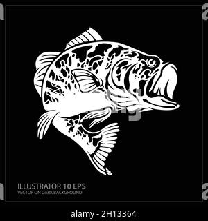 Vektor Illustration eines Forellenbarsch Fisch springen in schwarzem Hintergrund im Retro-Stil getan. Stock Vektor