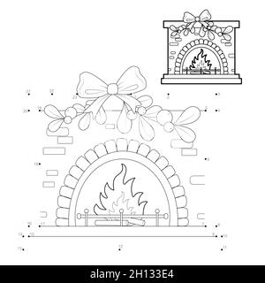 Dot to dot Weihnachten Puzzle für Kinder. Connect dots Spiel. Abbildung des Kamins Stockfoto