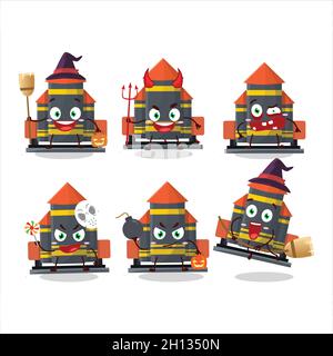 Halloween Ausdruck Emoticons mit Cartoon-Charakter von Feuerwerk Raketenwerfer. Vektorgrafik Stock Vektor