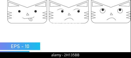 Einfache Katze oder Tiger Gesicht in linearen Stil mit Emotionen, fanny, eifersüchtig, denkt. Symbol. Isoliert auf weißem Hintergrund. Flache Vektorgrafik. Stock Vektor