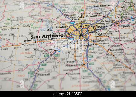 Karte der Stadt San Antonio, TX Stockfoto