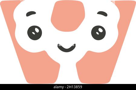 Buchstabe W niedlich kawaii Charakter isoliert auf weißem Hintergrund, Vektor-Clip-Art. Stock Vektor