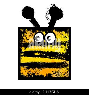 Lustige Biene. Kinderzeichnung . Abstrakte quadratische Biene aus Blots. Vektorgrafik Stock Vektor