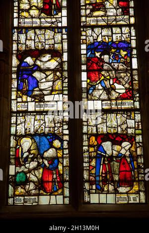 Großbritannien, England, Worcestershire, Great Malvern, Priory Church, St. Anne's Chapel, C15. Buntglasfenster, das die Geschichte von Noah darstellt Stockfoto