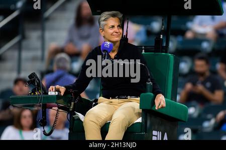 Kalifornien, USA. Oktober 2021. Marija Cicak in Aktion während des Halbfinales des 2021 BNP Paribas Open WTA 1000 Tennisturniers am 15. Oktober 2021 im Indian Wells Tennis Garden in Indian Wells, USA - Foto: Rob Prange/DPPI/LiveMedia Kredit: Independent Photo Agency/Alamy Live News Stockfoto