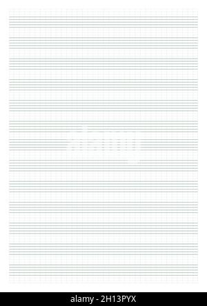 Diagrammpapier. Bedruckbares Rasterpapier mit Stabpapier auf weißem Hintergrund. Ein leeres Notenblatt mit Personal. Geometrisches Muster für Komposition, Bildung Stock Vektor