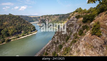 Blick auf den Rhein von oben auf das legendäre Loreley-Tal Stockfoto